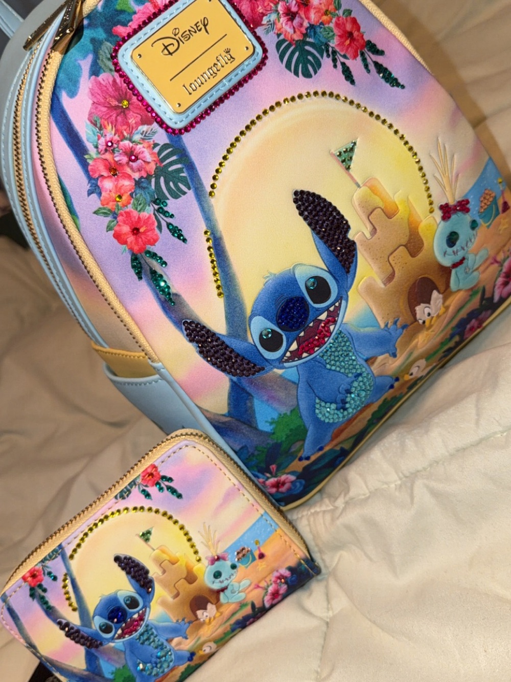 Loungefly Kids Pastel Blue & Pink Stitch Backpack and Wallet Set